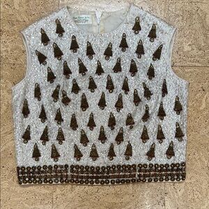 Vintage sequined Holiday White, Gold, Red Women's Top